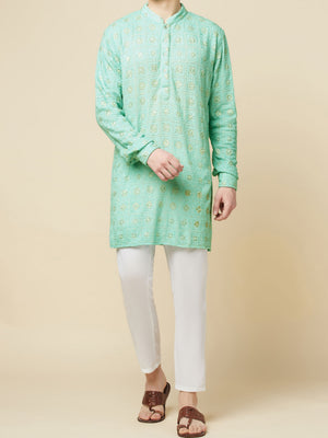Mint Green Lucknowi Embroidered Kurta Set image 1