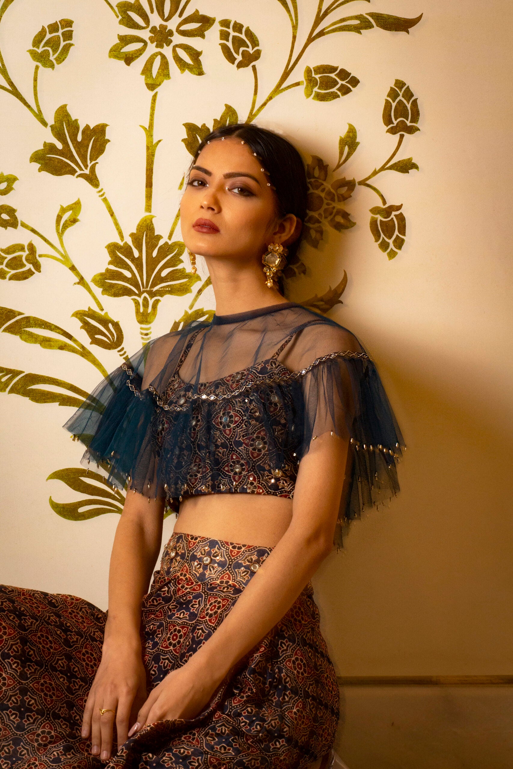Ajrakh Print Drape Skirt Set image 2