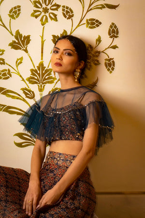 Ajrakh Print Drape Skirt Set image 2