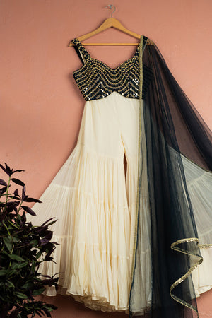 Ivory Midnight Blue Majesty Sharara Set - M image