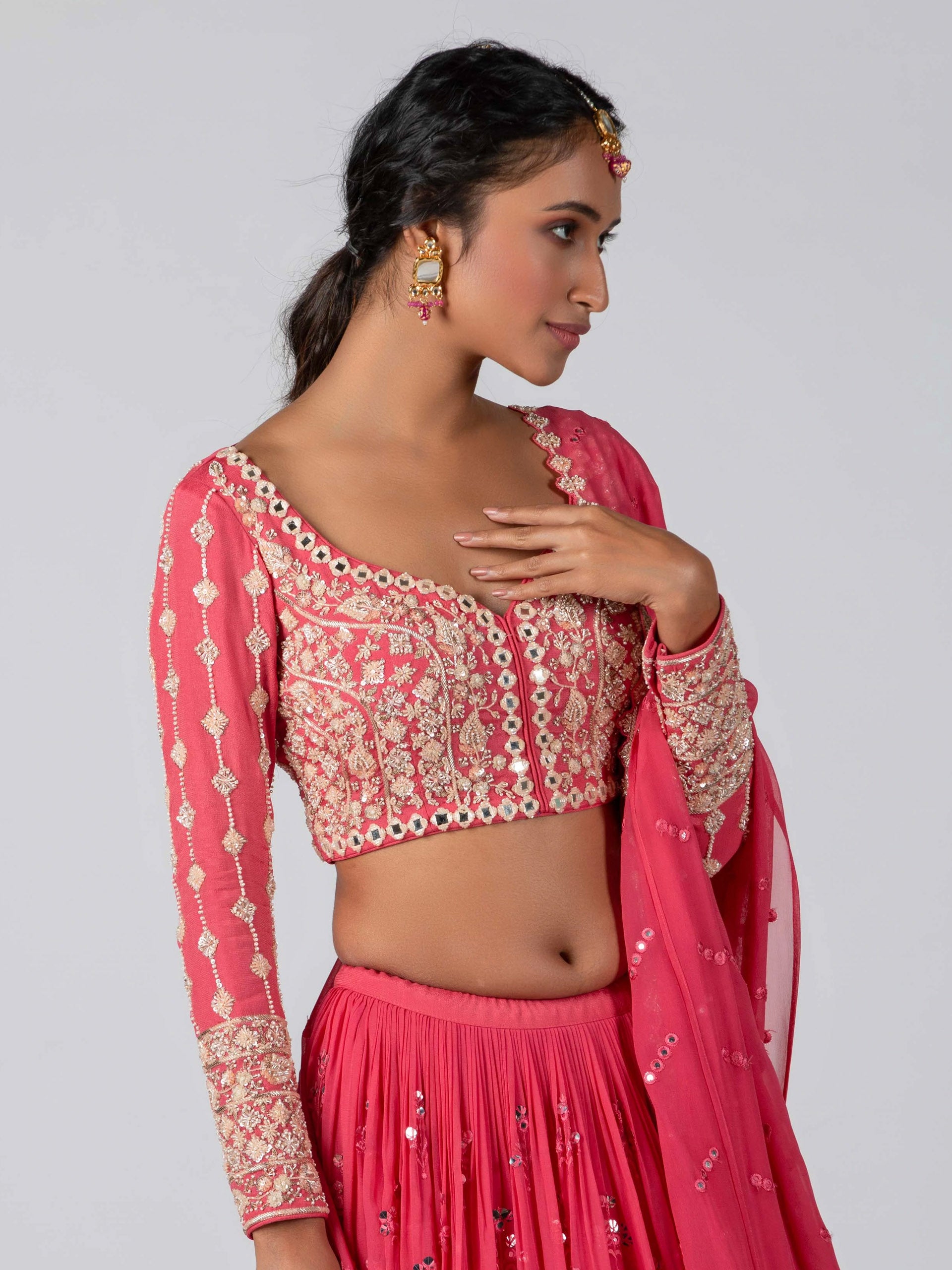 Bright Pink Mirror Lehenga Set image 2