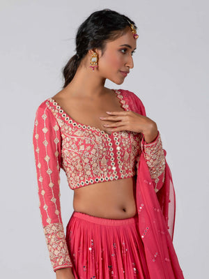 Bright Pink Mirror Lehenga Set image 2