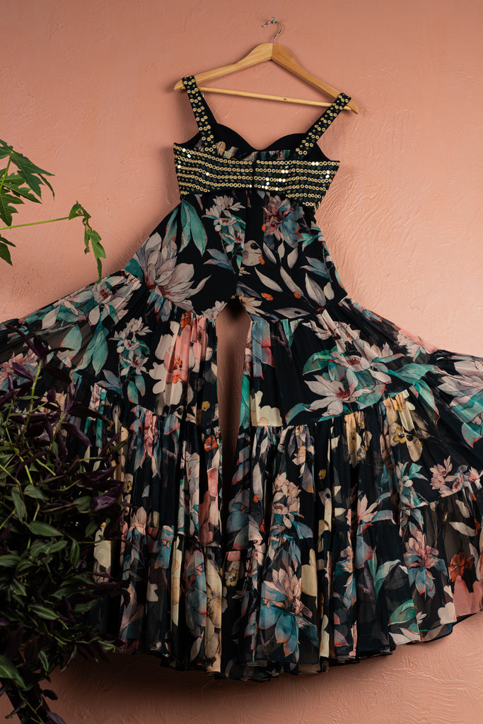 Midnight Blue Floral Mirror Sharara Set image 1
