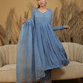 Bright Cobalt Blue Hand Embroidered Anarkali Set image 0