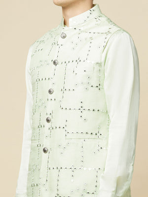 Mint Green Kurta Bundi Jacket Set image 7