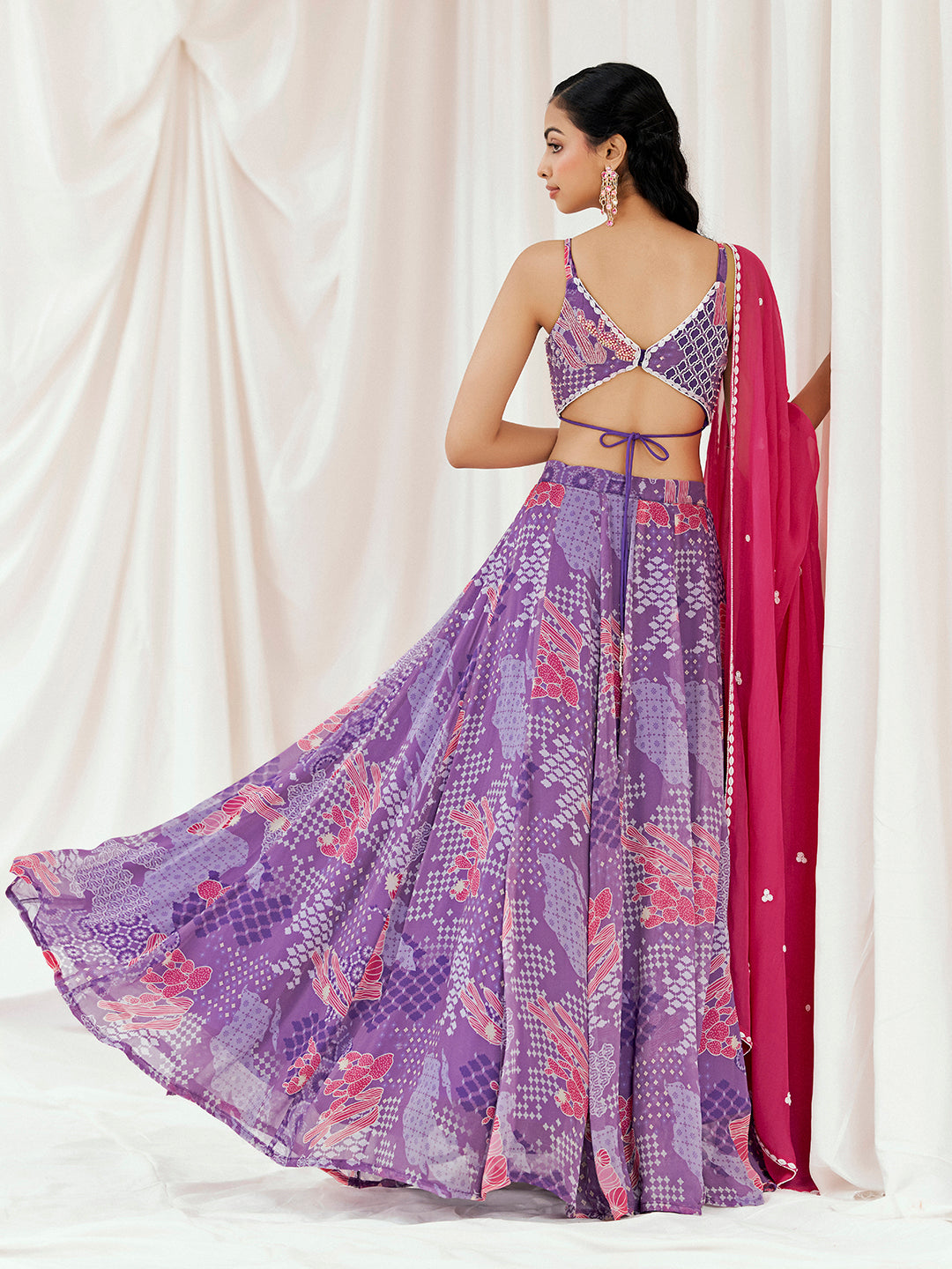 Violet Printed Embroidered Lehenga Set with Dupatta image 2
