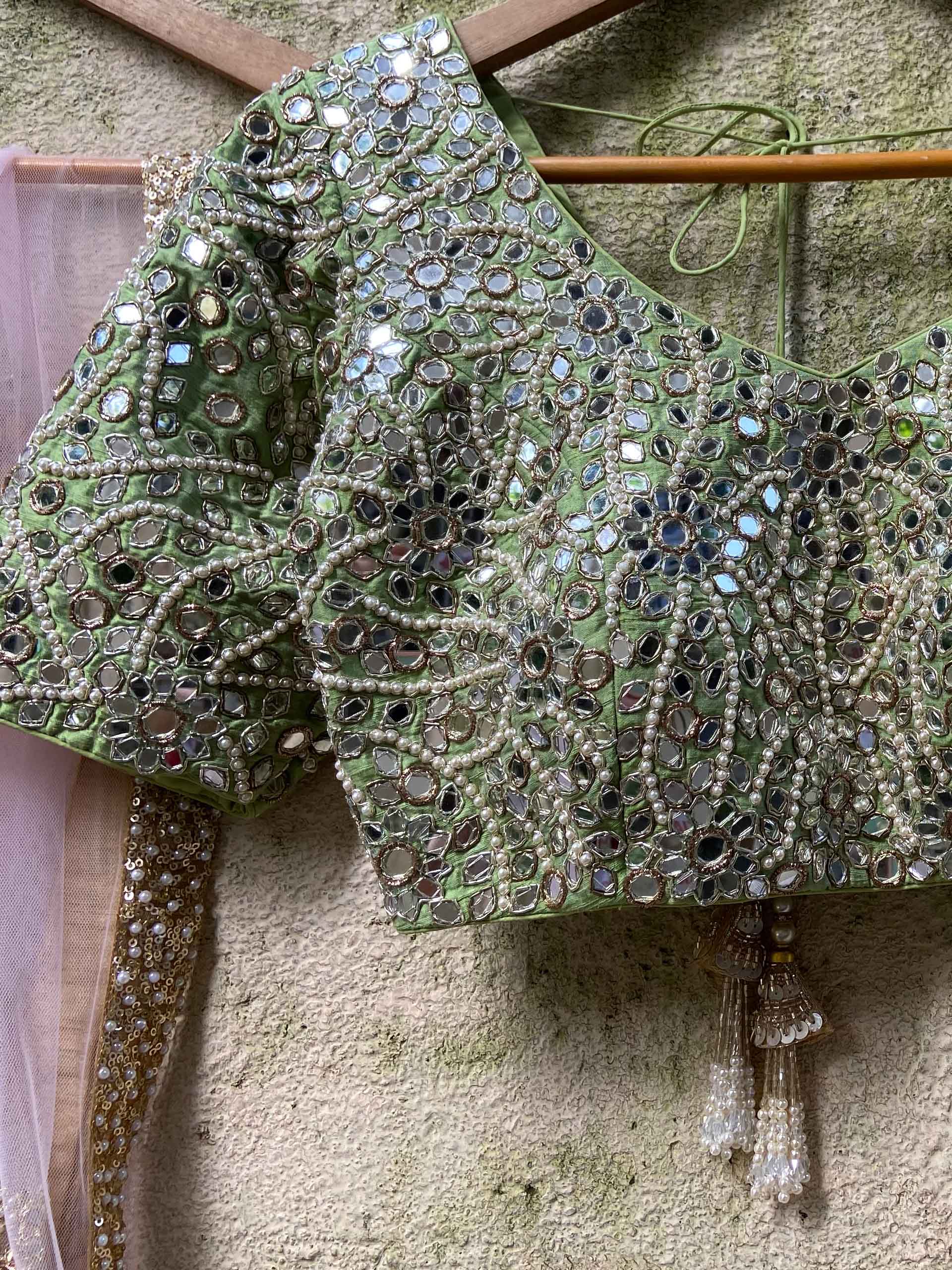 Olive Green Sharmily Mirror Lehenga Set image 2