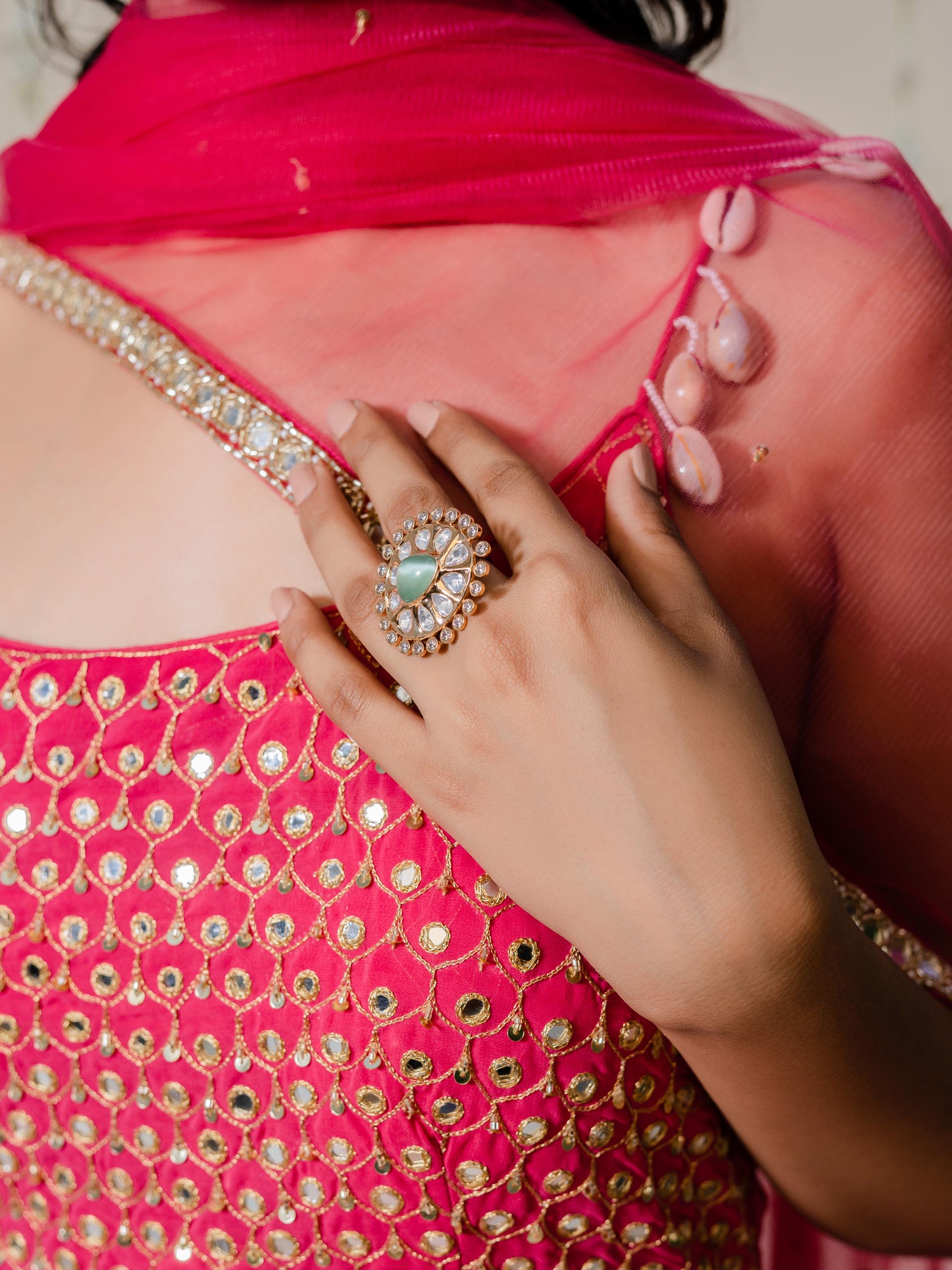 Fuchsia Pink Mirror Anarkali Se image 4