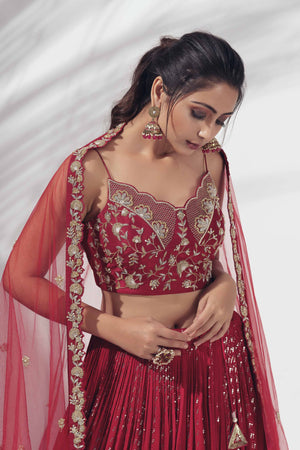 Red Bustier Lehenga image 1