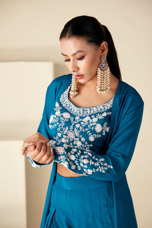 Hand-Embroidered Floral Jacket Pants Set image 1