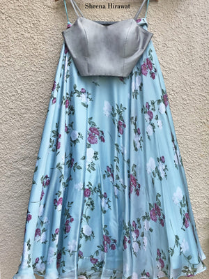 Blue Floral Skirt With Grey Bustier image 1