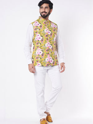 Yellow Floral Bundi Jacket - XL image