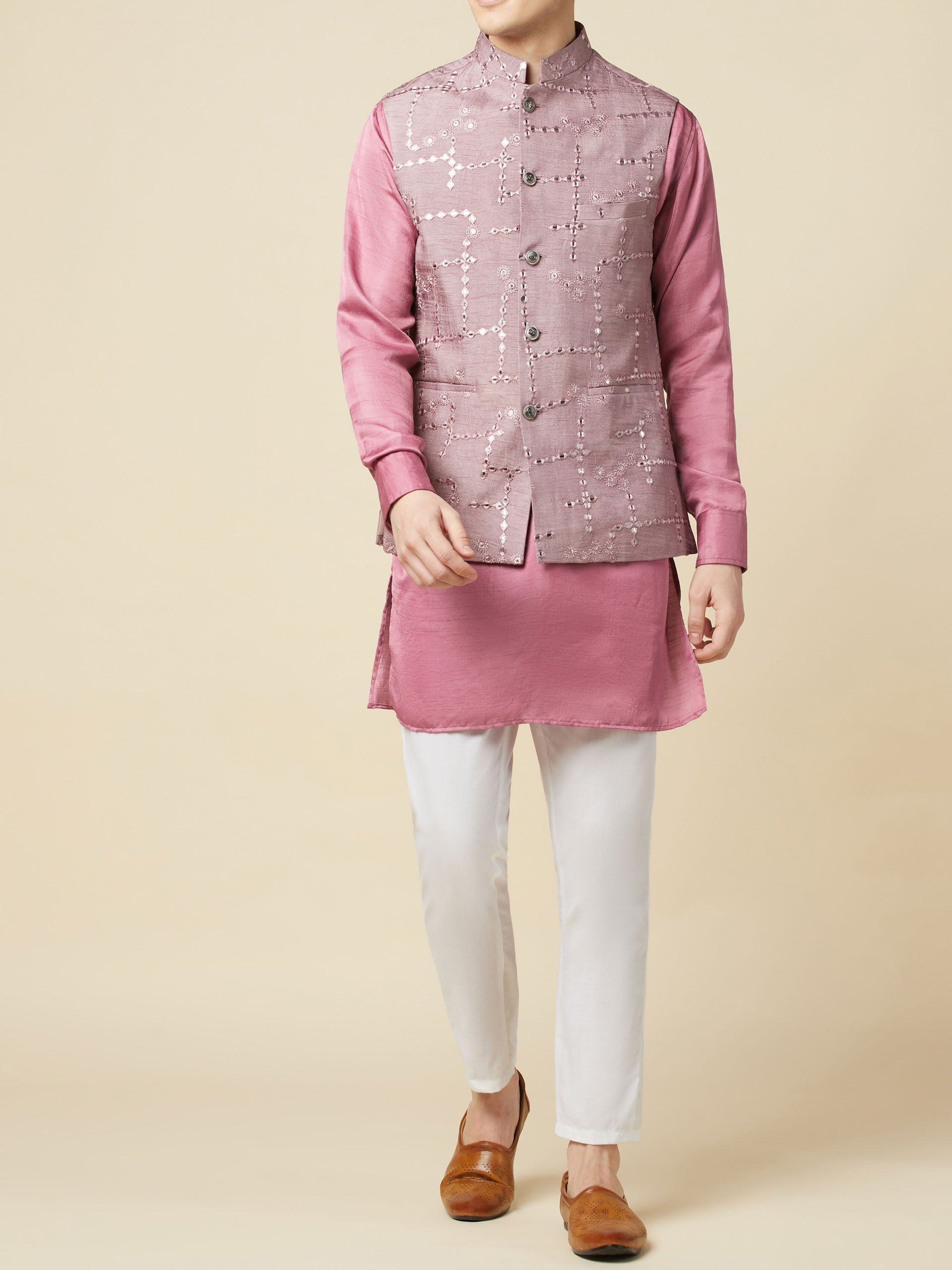 Mauve Kurta Bundi Jacket Set image 2