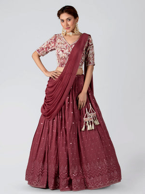 Pre Drape Mauve Lehenga Set image 0