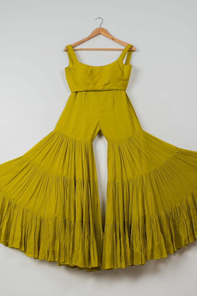 Charteuse Green Sharara With Yellow Multicolor Jacket image 3