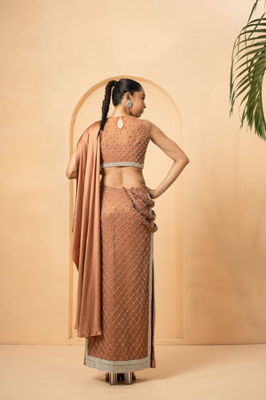 Beige Twisted Drape Crystal Embellished Saree image 2