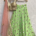 Handmade Gold Mirror Blouse with Lime Green Lehenga image 0