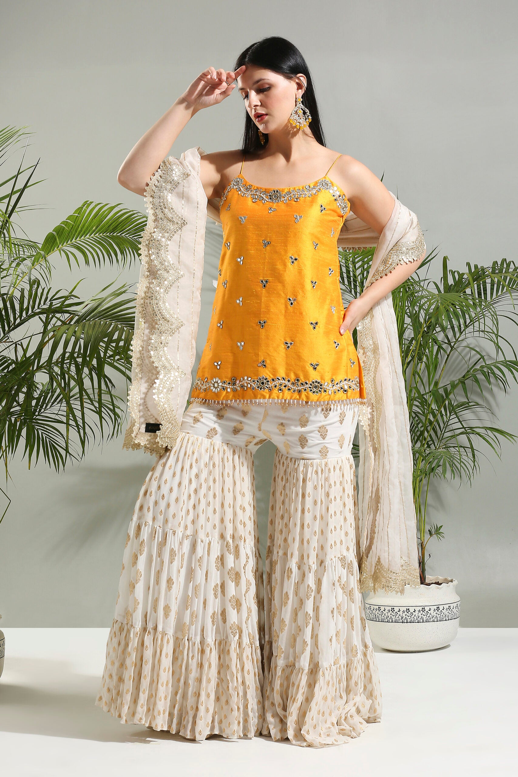 Yellow and Ivory Sharara Set image 2
