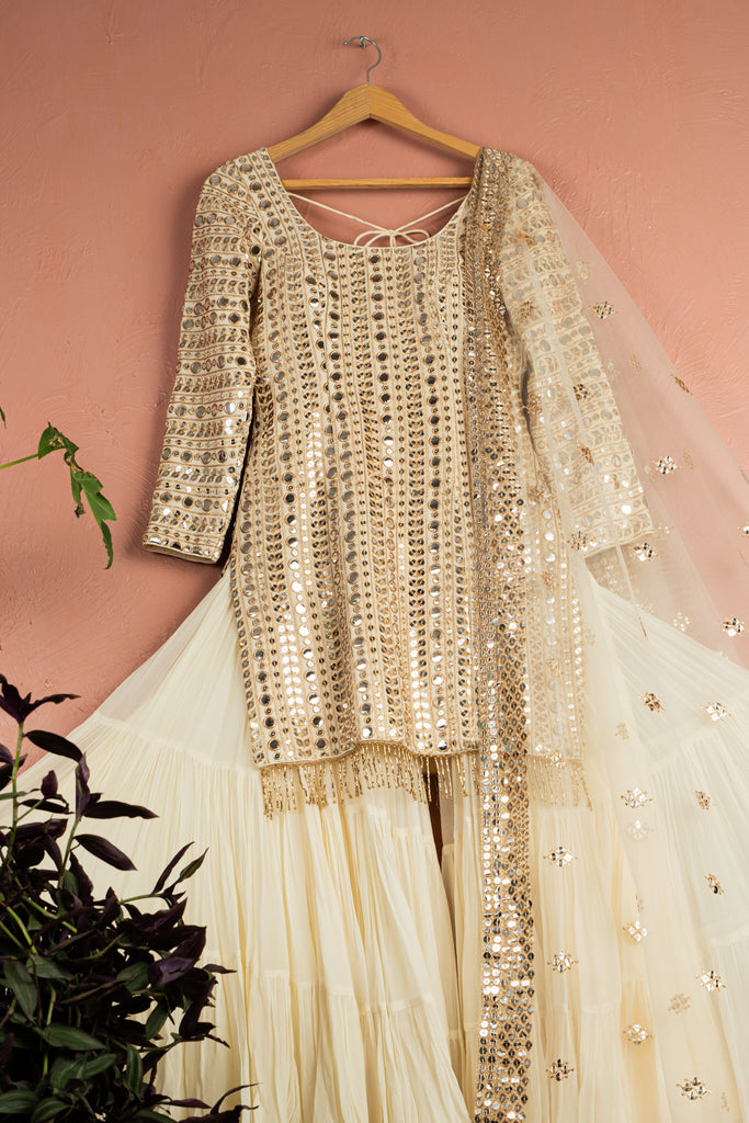 Ivory Reflection Kurta Sharara Set - M image