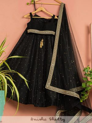 Charcoal Black Shimmer Lehenga Set - L image