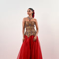 S FLARED PANT WITH EMBROIDERED CORSET image 0