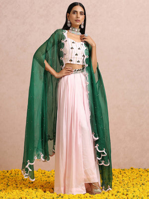 Light Pink Embroidered Pallazo Set with Cape image 0