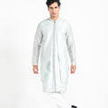 Ice Blue Multicoloured Geometric Motif Achkan Set image 0