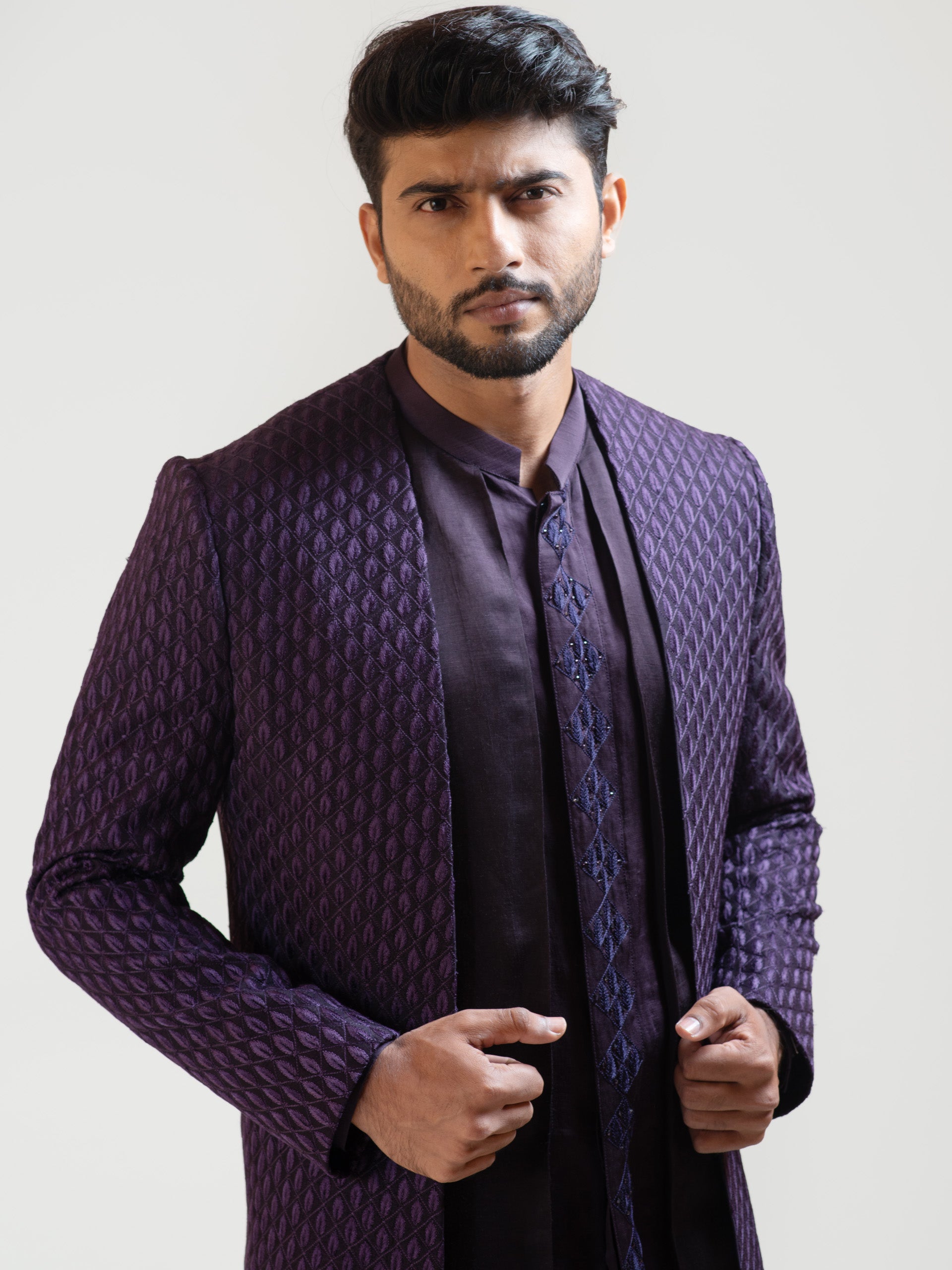 Purple Leaf Open Achkan Coat Set image 1