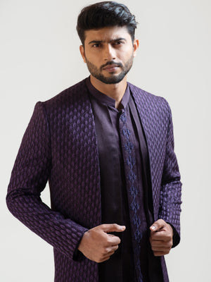 Purple Leaf Open Achkan Coat Set image 1