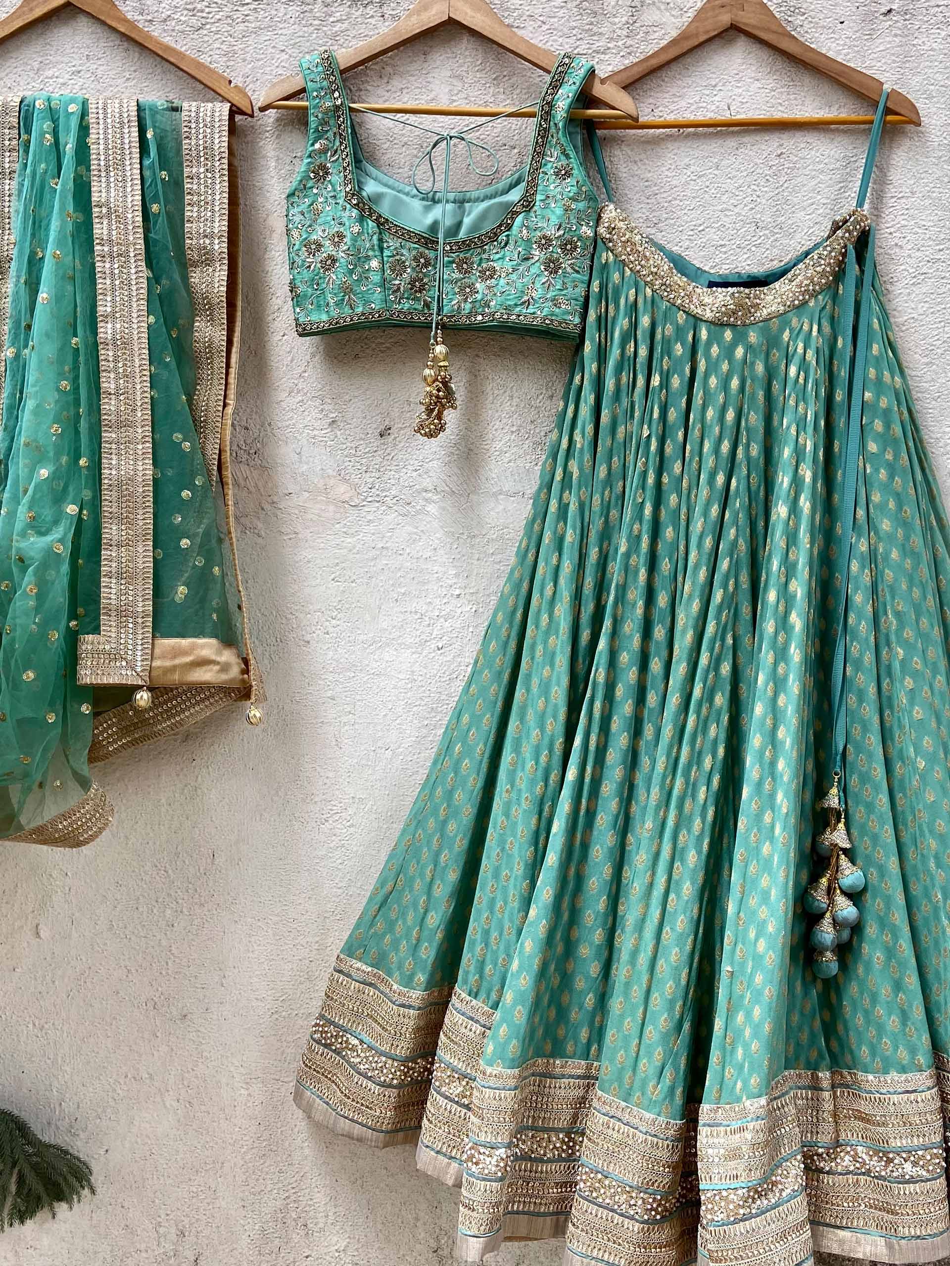 Jade Green Zari Lehenga Set image 4