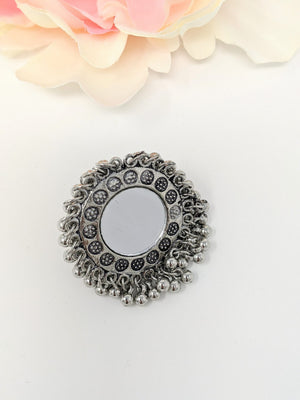 Oxidized Mirror Ring with Ghungroo image 1