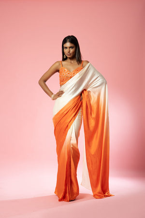Ivory And Orange Georgette Embroidered Saree image 0
