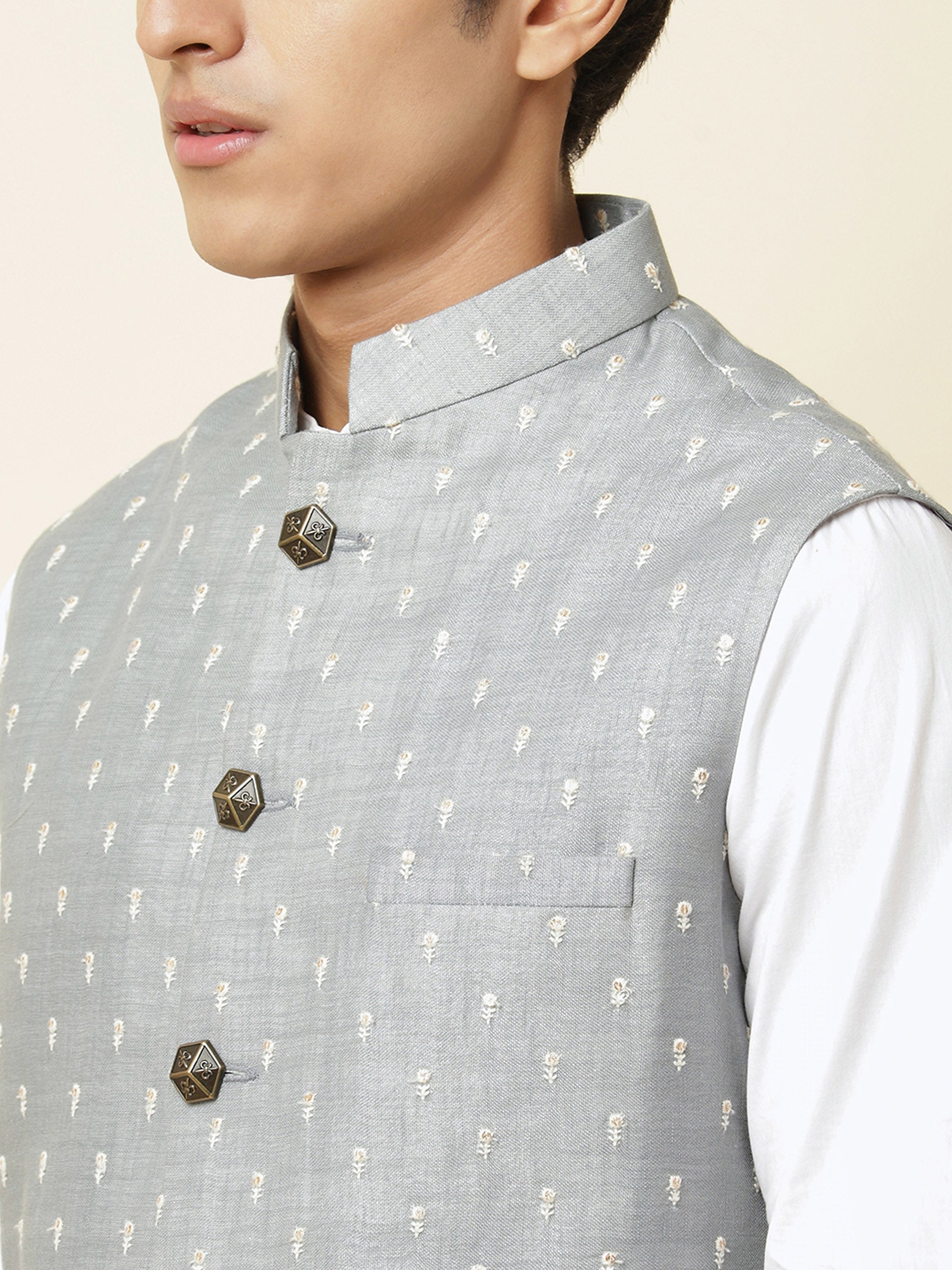 Grey Embroidered Bundi Jacket image 1