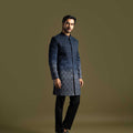 Grey Gradient Achkan Kurta Set image 0