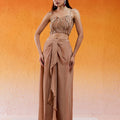 Caramel Brown Embroidered Drape Skirt Set with Cape image 0