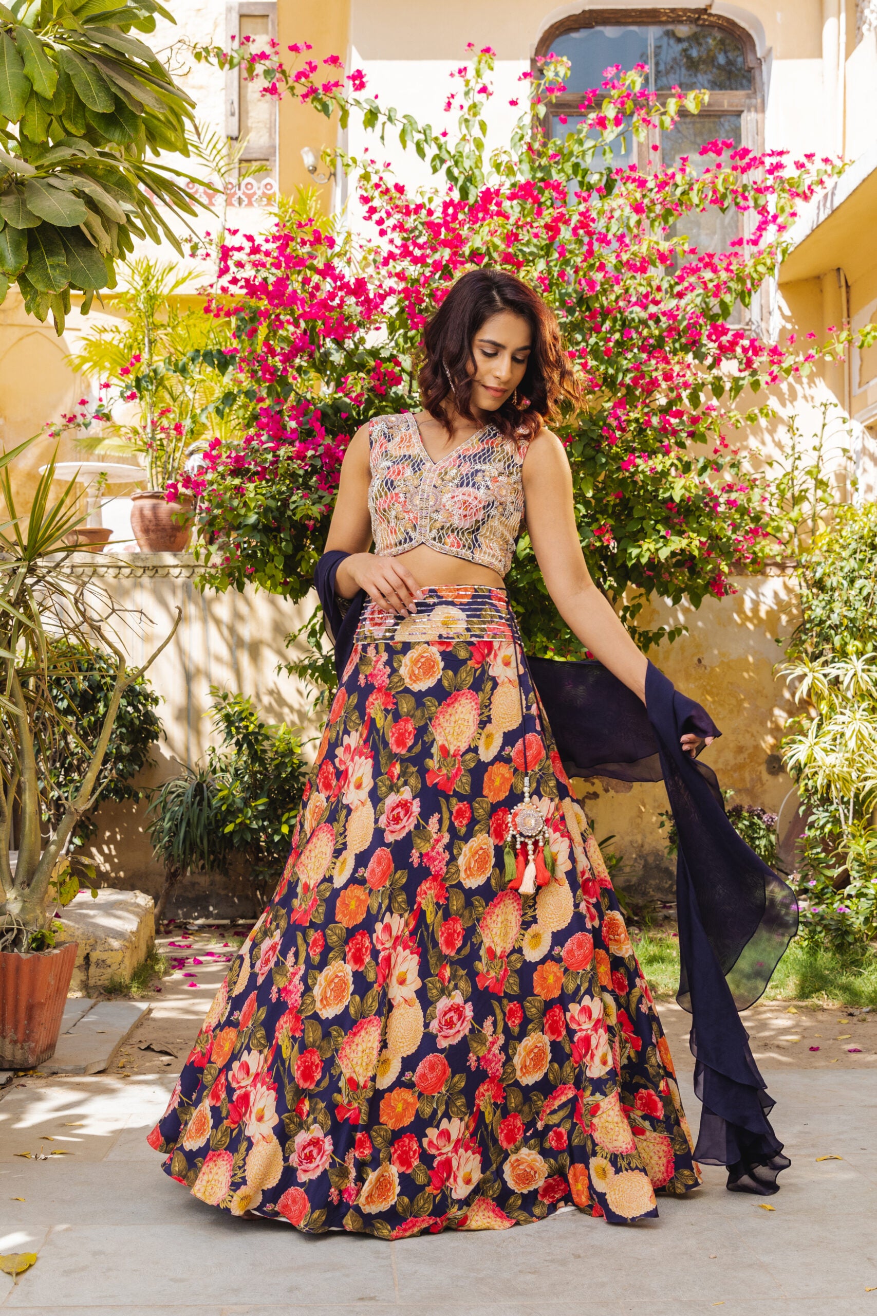 Purple Georgette Floral Lehenga Set image 5