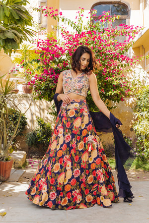 Purple Georgette Floral Lehenga Set image 5