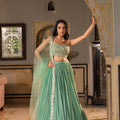 Green Georgette Crepe Sequins Embroidered Lehenga Set image 0