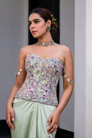 Eden Textudawn Corset With Mirror Work Paidawn With Dhoti Skirt image 3