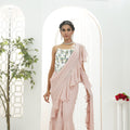 Powder Pink saree and Corset blouse set Mauve ruffle saree and hand painted corset set image 0