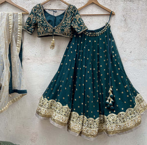 Green Sharmily Embroidered Lehenga Set image 1