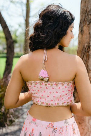 Blush Pink Floral Embroidered Crop-Top and Flared Skirt Set image 3