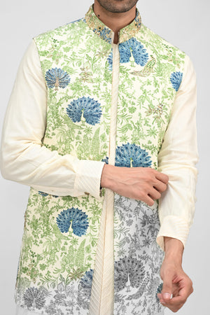 Peacock Printed Highlighted Half Jacket Full Set image 1