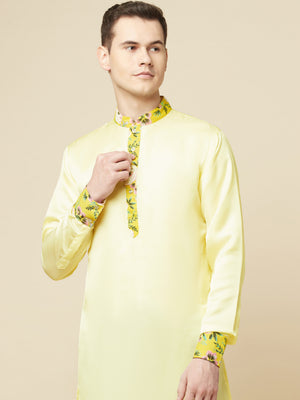 Lime Yellow Art Silk Kurta image 8