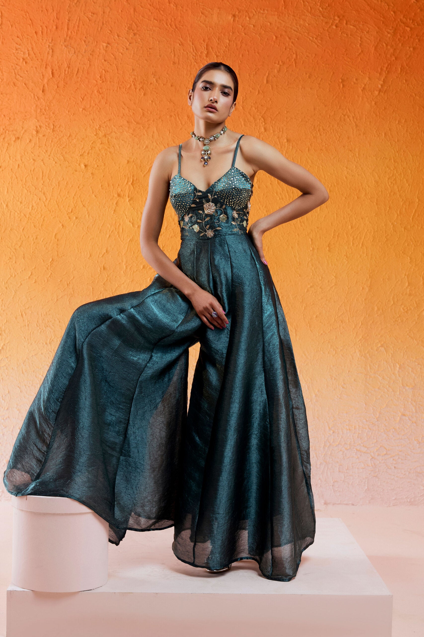 Metallic Teal Blue Jumpsuit image 3