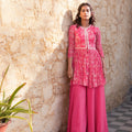 Fuchsia Pink Embroidered Jacket Peplum Set image 0
