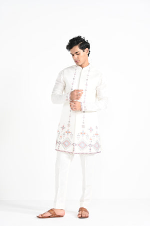 Ivory Phulkari Inspired Nehru with Embroidered Kurta Set image 6