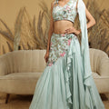 Pastel Blue Embroidered Fusion Lehenga Set image 0