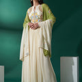 Cream Green Koti Jacket Anarkali Set image 0