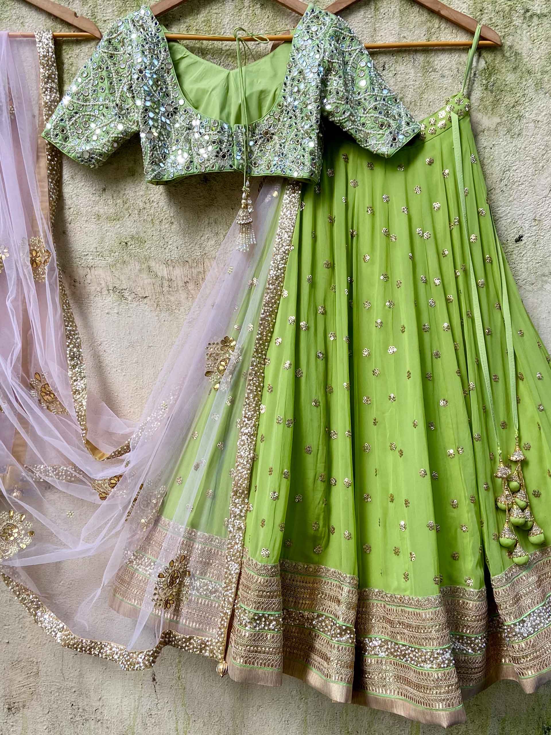 Olive Green Sharmily Mirror Lehenga Set image 4